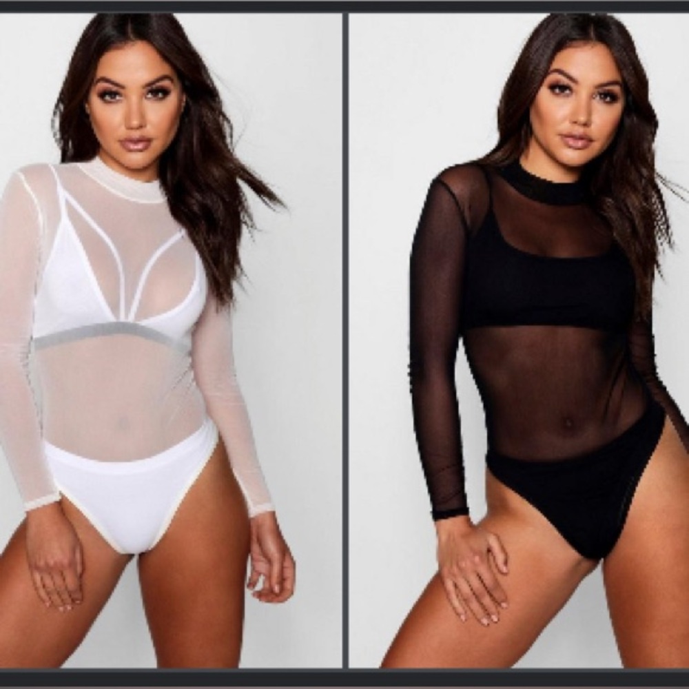 Boohoo Black Sheer Black Bodysuit Top